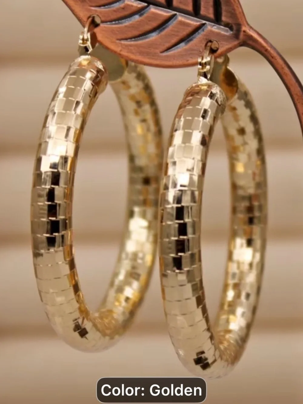 Golden Textured Hoop Earrings - Women Jewelry
